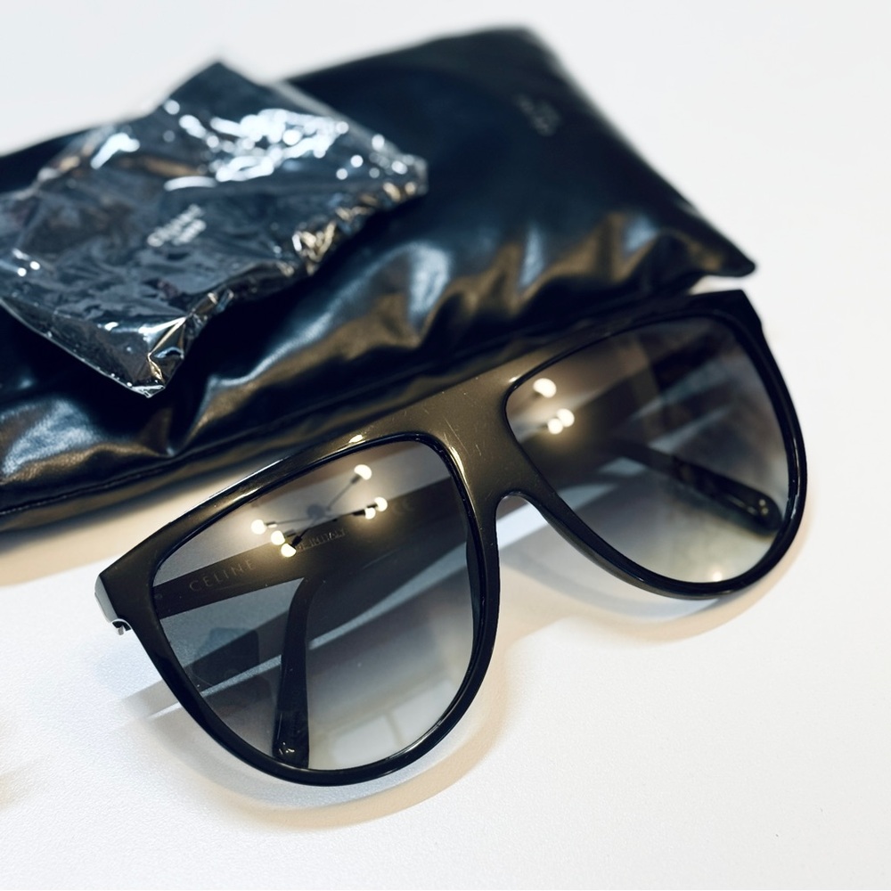 Celine 62cm Oversize Shiny Black Sunglasses - Picture 6 of 13